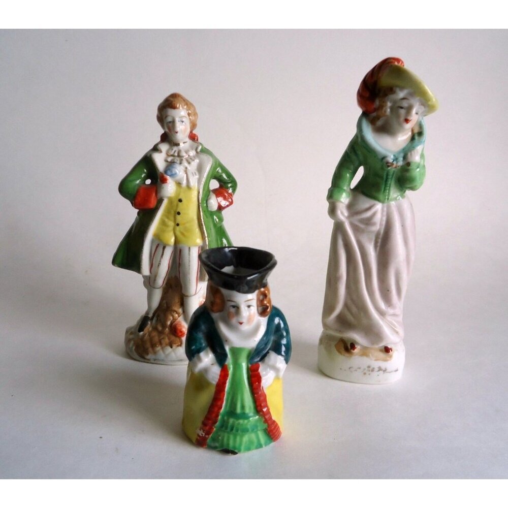 3 Occupied Japan Figuines Victorian Couples and Miniature Renaissance Woman Toby